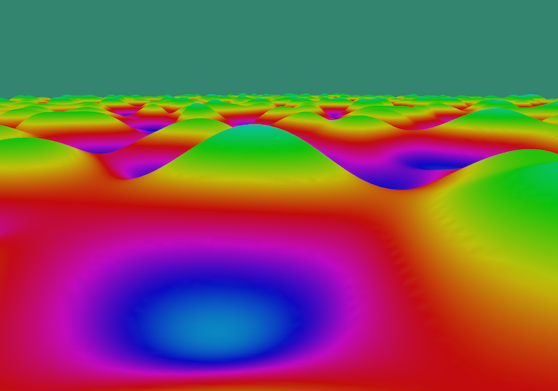 a 2d plane with generated hills based on a noise algorithm. The different heights correspond to different colors